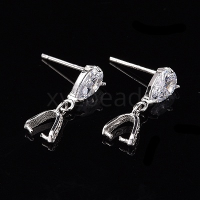 Anti-Tarnish Rhodium Plated 925 Sterling Silver Dangle Stud Earing Settings X-STER-K038-008P-1