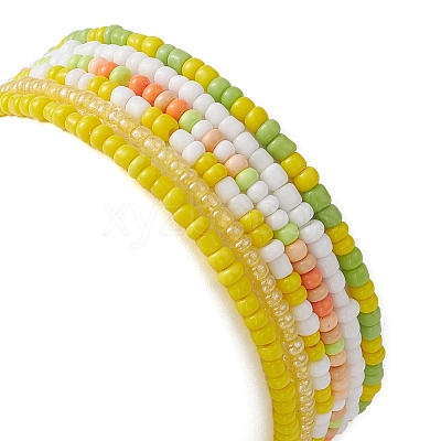 6Pcs Glass Seed & Brass Beaded Stretch Bracelets Set BJEW-JB09538-04-1