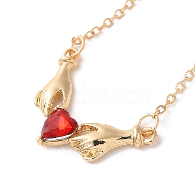 Alloy Rhinestone Hands with Heart Pendant Necklace LS-NJEW-A017-02G-1