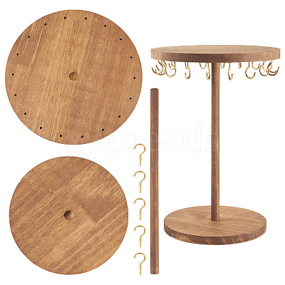Round Wood Jewelry Necklace Display Organizer Hanging Tower Rack NDIS-TAC0001-01A-1