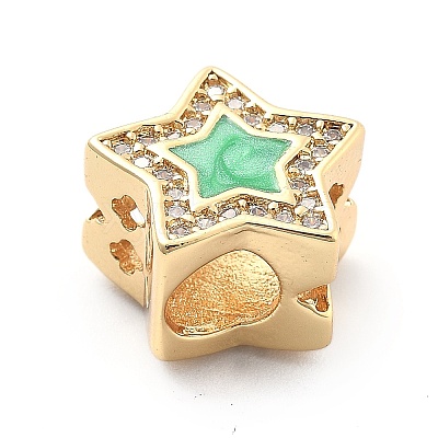 Rack Plating Brass with Cubic Zirconia European Beads and Enamel KK-Q017-08A-G-1