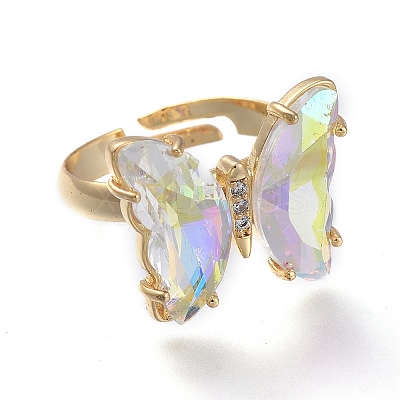 Adjustable Brass Glass Finger Rings RJEW-P148-A01-12-1