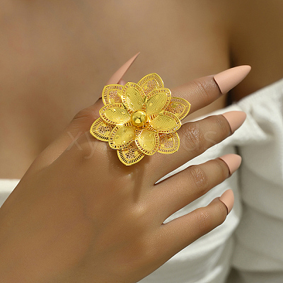 Exaggerated Iron Flower Open Cuff Ring for Festivals BB3093-1