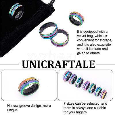 7Pcs 7 Size 304 Stainless Steel Grooved Finger Rings Set for Men Women RJEW-UN0002-70-1