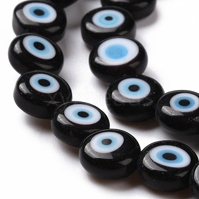 Handmade Evil Eye Lampwork Flat Round Bead Strands LAMP-L058-8mm-20-1