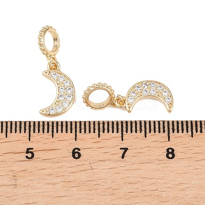 Brass Micro Pave Clear Cubic Zirconia Moon European Dangle Charms KK-H257-03G-1