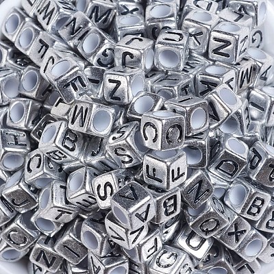 Antique Silver Plated Large Hole Acrylic European Beads PACR-Q099-01-1