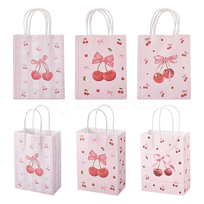 9Pcs 3 Styles Paper Cherry Printed Carry Storage Tote Bags ABAG-TA0001-99-1