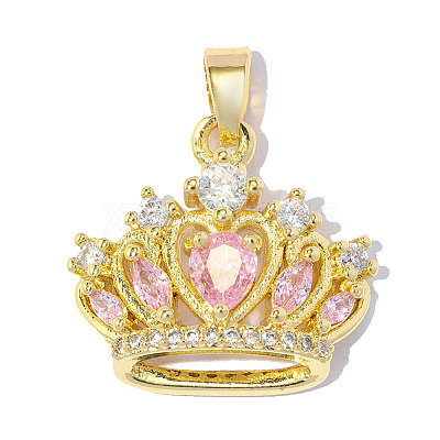 Brass Pave Pink Cubic Zirconia Pendants CU-OY001-02G-1