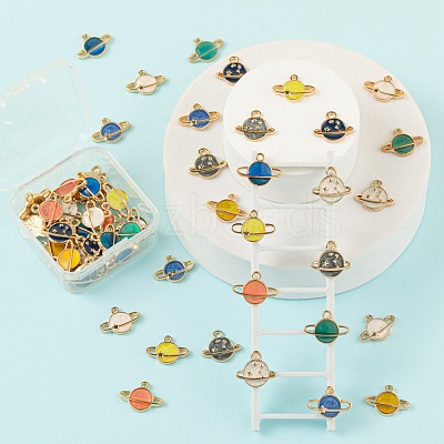 60Pcs 10 Colors Light Gold Alloy Enamel Pendants ENAM-LS0001-60-1