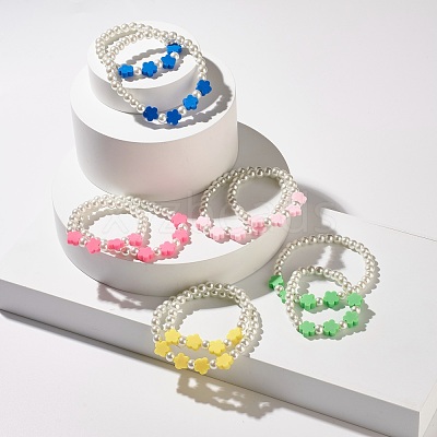 Flower Beads Stretch Bracelets Set for Children and Parent BJEW-JB07187-1