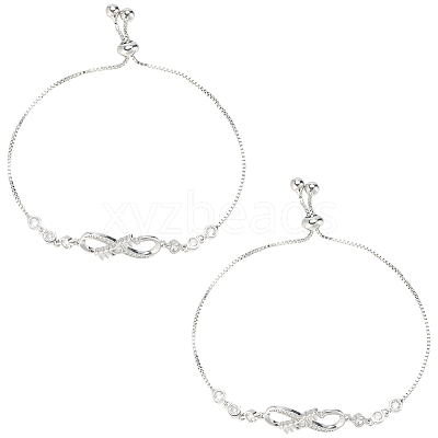 2Pcs Brass Micro Pave Cubic Zirconia Slider Bracelets BJEW-BBC0001-10-1