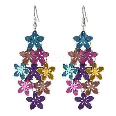 430 Stainless Steel Flower Dangle Earrings EJEW-A137-07P-01-1