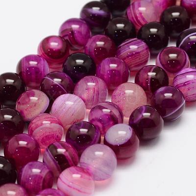 Natural Striped Agate/Banded Agate Bead Strands G-K155-A-10mm-02-1