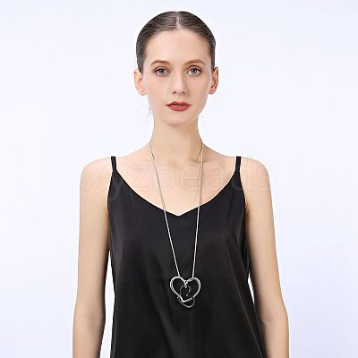 Alloy Couple Heart Pendant Round Snake Chain Necklaces for Women FS-WG2D0F8-01-1