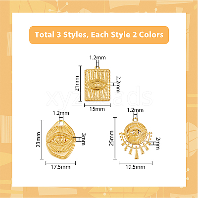 12Pcs 6 Styles 304 Stainless Steel Pendant Rhinestone Settings STAS-DC0013-78-1
