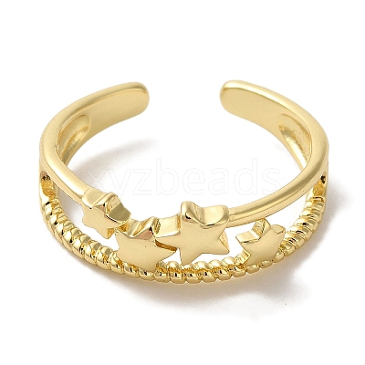 Star Rack Plating Brass Open Cuff Rings for Women RJEW-L123-106G-1