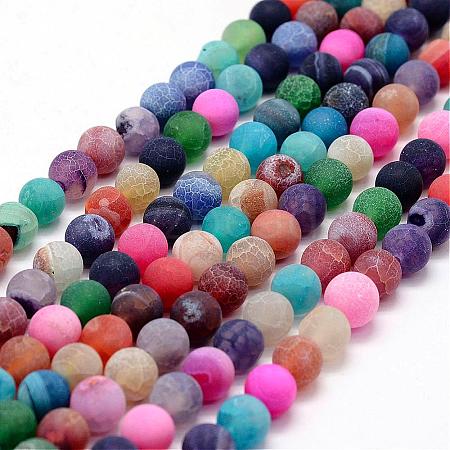 Frosted Natural Weathered Agate Beads Strands G-F367-8mm-08-1