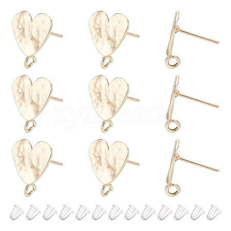 ARRICRAFT 10Pcs Heart Shape Brass Stud Earring Findings KK-AR0004-02-1