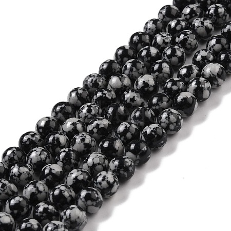 Synthetic Snowflake Obsidian Beads Strands G-E568-03A-1