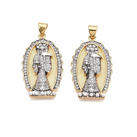 Brass Micro Pave Cubic Zirconia with ABS Imitation Pearl Pendants KK-T070-22G-1