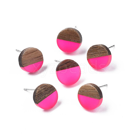 Transparent Resin & Walnut Wood Stud Earrings EJEW-N017-008-A05-1