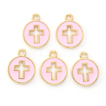 Light Gold Plated Alloy Enamel Pendants ENAM-R136-18B-1