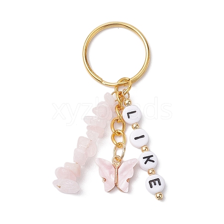 Alloy Enamel Acrylic with Natural Rose Quartz Keychain KEYC-JKC00806-04-1