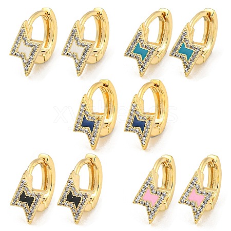 Lightning Bolt Real 18K Gold Plated Brass Hoop Earrings EJEW-L269-071G-1