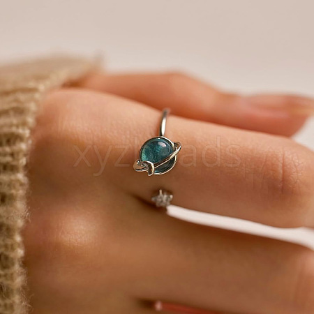 Sterling Silver Cubic Zirconia and Rotating Glass Cuff Rings FS-WG9C688-01-1