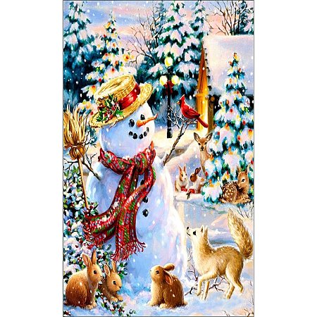 DIY Christmas Snowman Rectangle Diamond Painting Kit XMAS-PW0001-157A-1