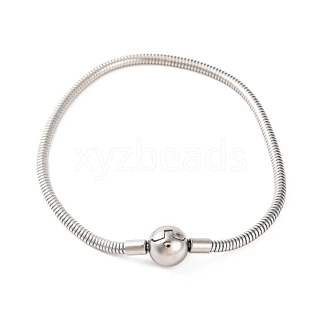 304 Stainless Steel Round Snake Chain Bracelets with Clasps BJEW-F472-01P-01-1