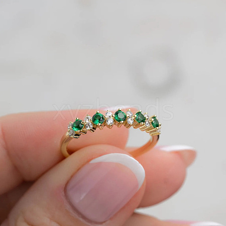 925 Sterling Silver Micro Pave Green Cubic Zirconia Finger Rings FS-WG746A1-04-1