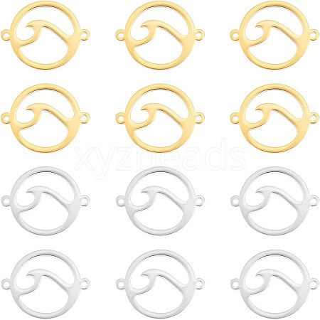 12Pcs 2 Colors 201 Stainless Steel Connector Charms STAS-UN0036-95-1