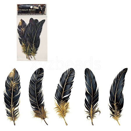 Feather 5Pcs PET Self-Adhesive Stickers PW-WGFA1BB-03-1