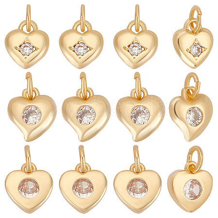 Beebeecraft 12Pcs 3 Style Brass Micro Pave Cubic Zirconia Charms ZIRC-BBC0001-69-1