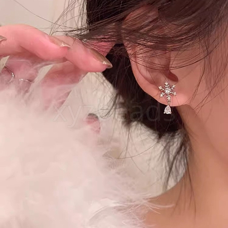 Snowflake Alloy Rhinestone Dangle Stud Earrings WG46953-01-1