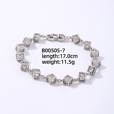 Brass Rhinestone Cube Link Bracelets for Women XO6953-3-1
