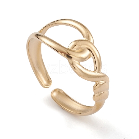 Ion Plating(IP) 304 Stainless Steel Hollow Knot Open Cuff Rings for Women RJEW-G285-75G-1