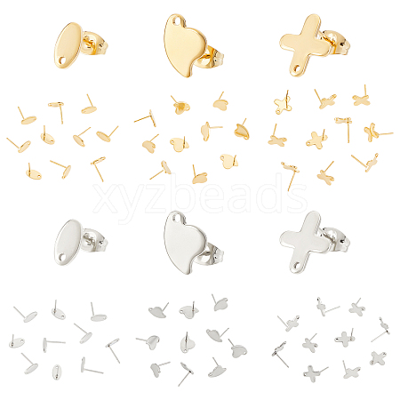 DICOSMETIC 60Pcs 6 Style 304 Stainless Steel Stud Earring Findings STAS-DC0010-19-1