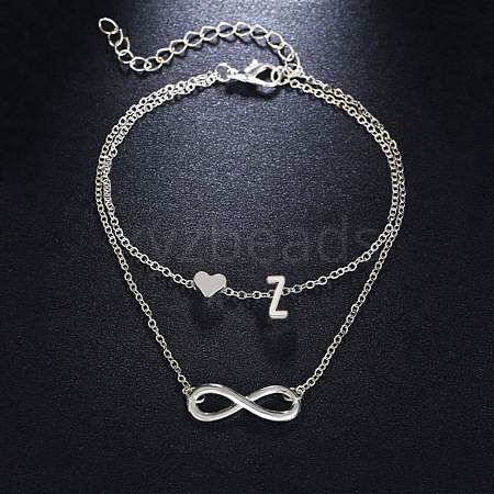 Alloy Infinity Heart Initial Charm Double Layer Anklets for Women FS-WG74AE6-26-1