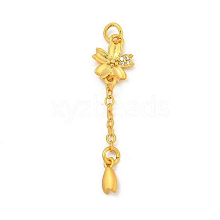 Flower with Tassels Rack Plating Brass Micro Pave Clear Cubic Zirconia Pendants KK-P277-02MG-1