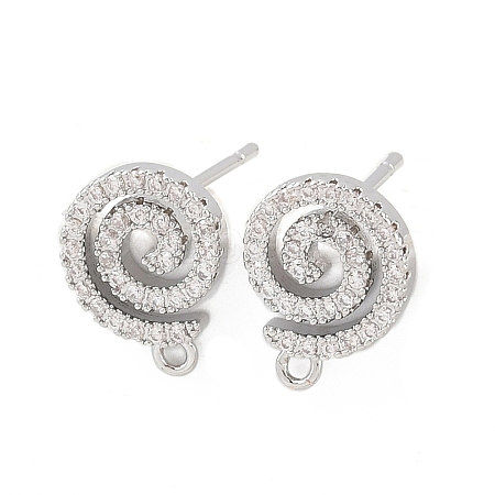 Brass Micro Pave Clear Cubic Zirconia Spiral Stud Earring Findings KK-Z133-02P-01-1