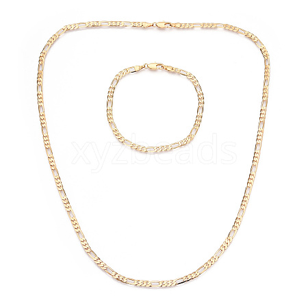 Brass Figaro Chain Necklaces and Bracelets Sets SJEW-N0039-01G-1