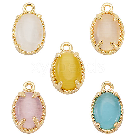 5Pcs 5 Colors Oval Brass Charms KK-TADJ0001-14-1