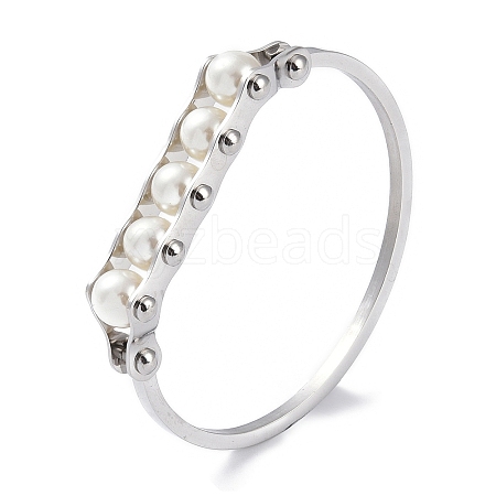 304 Stainless Steel White Round Plastic Beaded Bangles BJEW-G700-09P-1