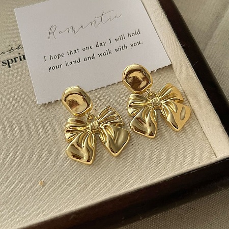 Retro Bowknot Brass Stud Dangle Earrings for Womenes BM9538-10-1