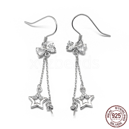 Rhodium Plated 925 Sterling Silver Dangle Earring Findings STER-L057-026P-1