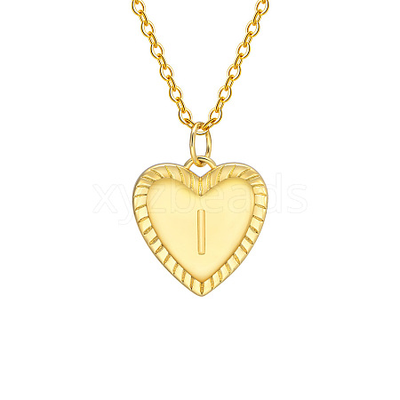 Golden Tone Brass Cable Chain Letter Heart Pendant Necklaces for Women PW-WG67FD6-09-1