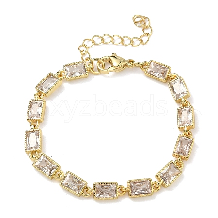 Rectangle Brass Pave Cubic Zirconia Link Chain Bracelets for Women BJEW-P385-05G-01-1
